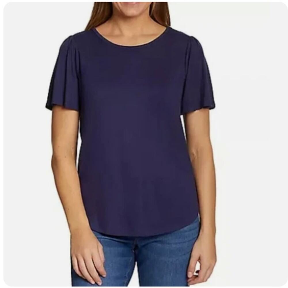 Nine West Jeans navy blue flowy sleeves summer t-shirt‎ women's size medium